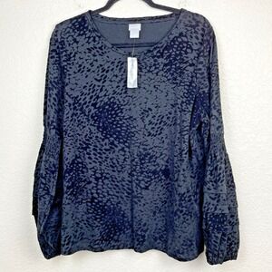 Chico's Knit Top Womens 3 US XL Black Velvet Burnout Long Balloon Sleeves NEW